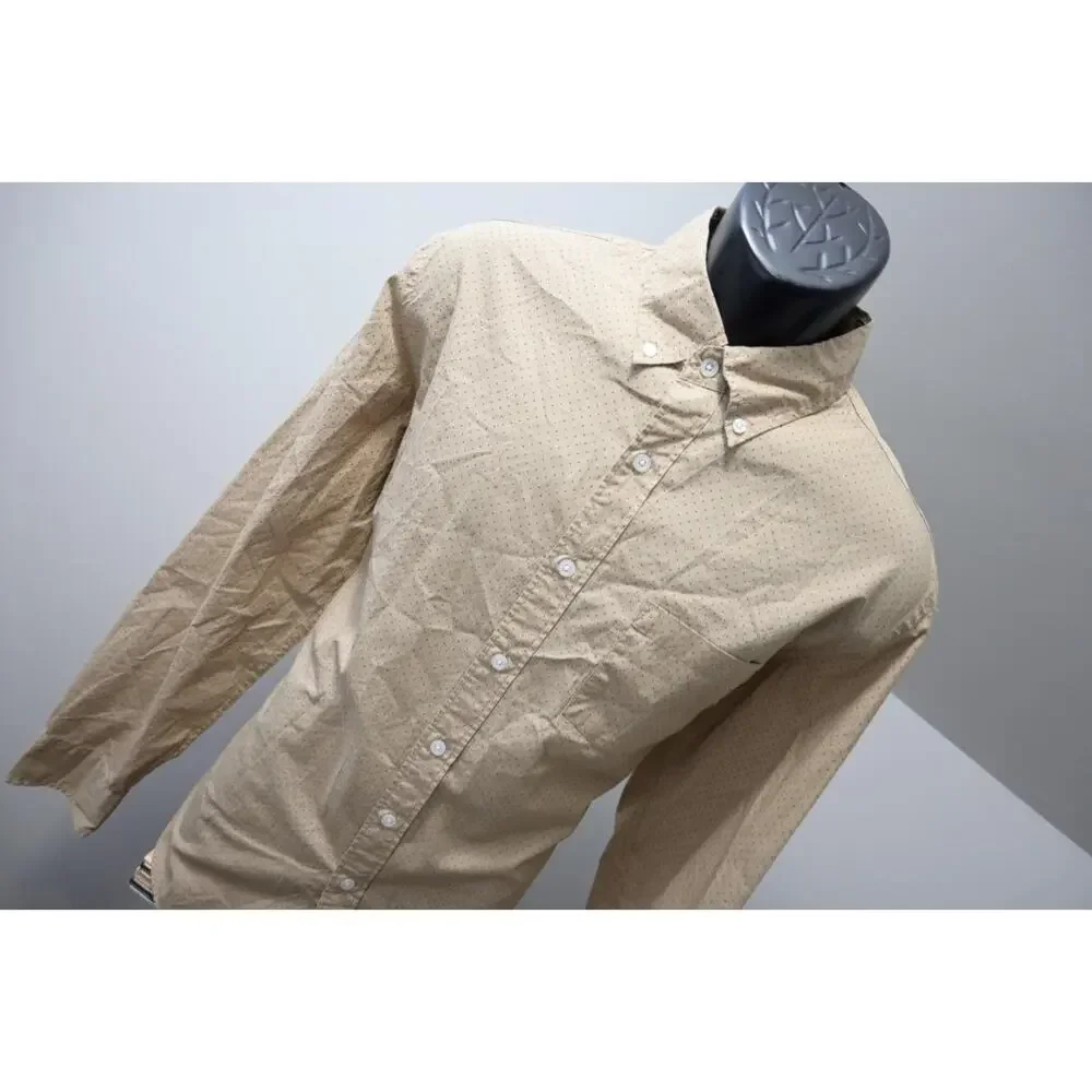 J Crew Flex Dress Shirt Brown Spotted Casual Button Up Mens Sz‎ Large